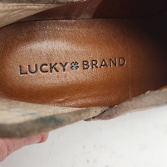 Lucky Brand Ankle Bootie Boot Tan Suede 1.5" Heel Women's 7.5 Shoe Perforated - Picture 11 of 16